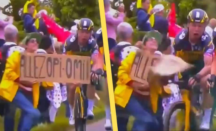 VIDEO: Kvinna ville vara med på bild – orsakade ENORM krasch i Tour de France
