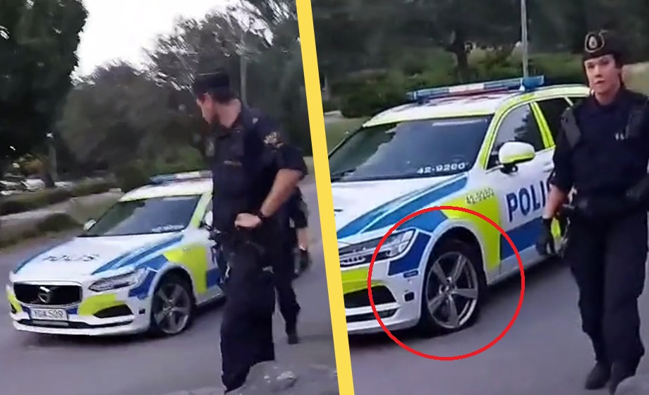 VIDEO: Gäng hånar polisen för punktering – ”Ska ni inte hemåt?”