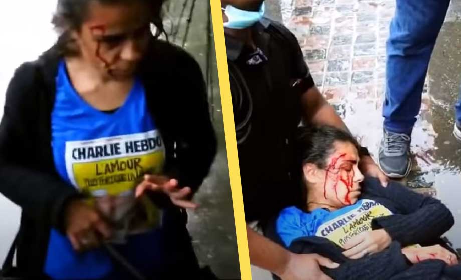 VIDEO: Kristen i Charlie Hebdo-tröja knivskuren