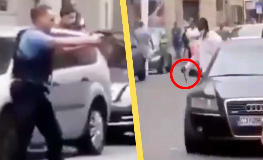 VIDEO: Här skjuter polisen dubbelbeväpnade somaliske knivmannen