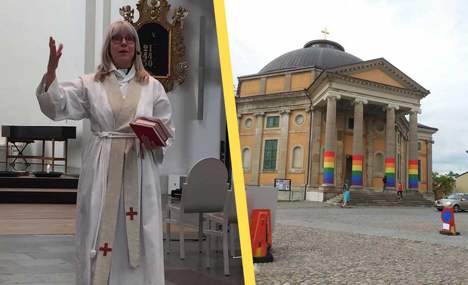 Pridedekorationer borttagna från kyrka – kontrar med ’regnbågsmässa’