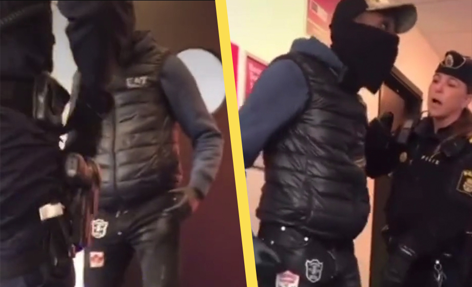 VIDEO: Poliser får svårt att hantera maskerad man: ”Sätt dig så slipper vi bråka”