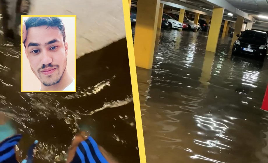 VIDEO: ”Kolla kolla, vattnet strömmar in” – Amir möttes av översvämmat garage
