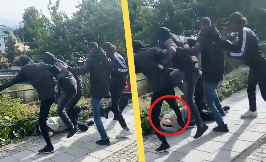 VIDEO: Gänget stampar liggande pojke – ”Horunge”