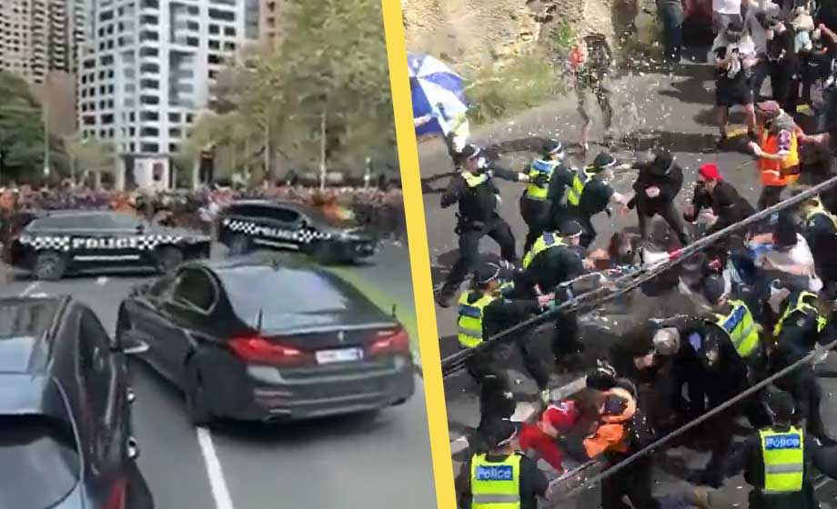 VIDEO: Våldsamma protester mot stränga pandemirestriktioner i Australien
