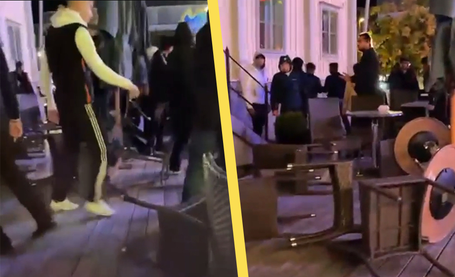 VIDEO: Gäng river uteservering vid Södertäljes tivoli – ”Mammas död horungar”