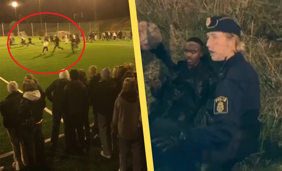 VIDEO: Fotbollsmatch slutade i kaos med polishelikopter