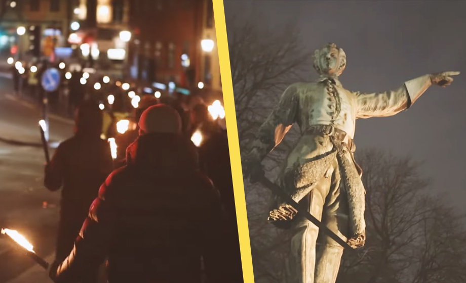 100-tal deltog i fackeltåg för Karl XII