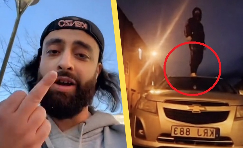 VIDEO: Syrier hoppar på bil och direktsänder