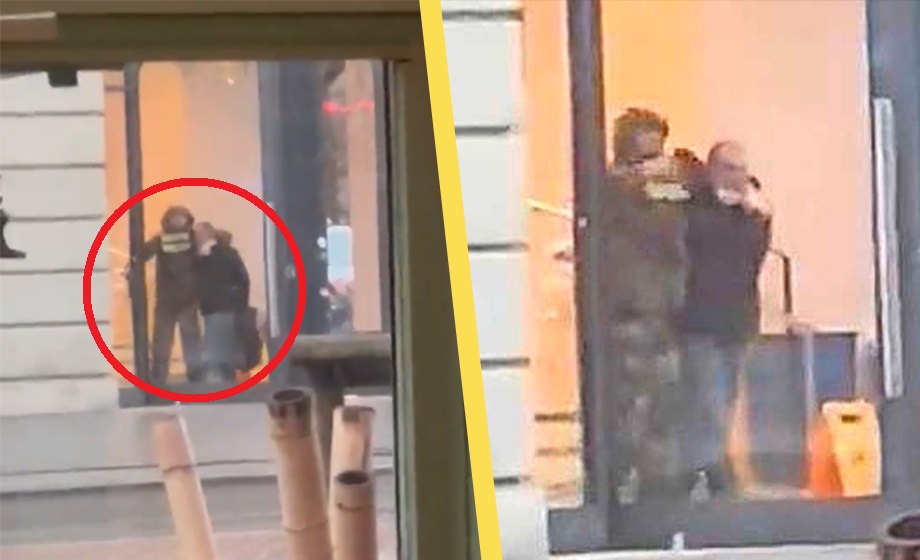 VIDEO: Gisslandrama i butik – håller pistol mot offrets huvud