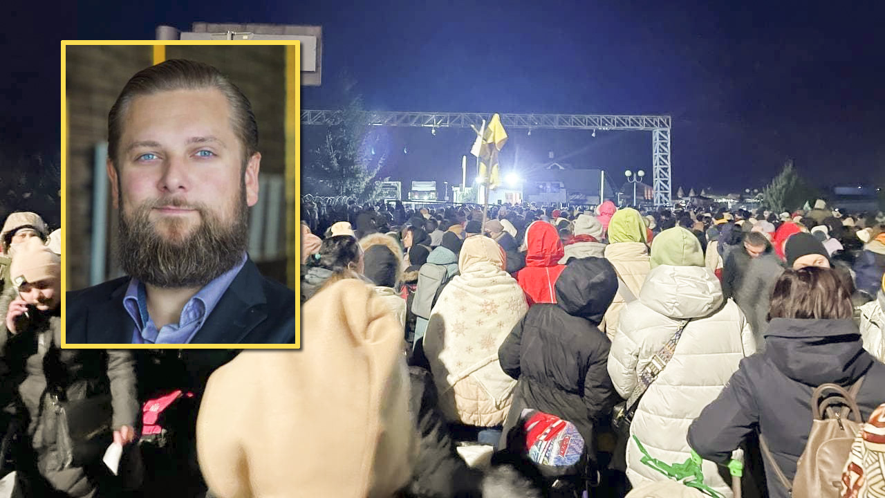 Jonathan återförenad med sin fru vid ukrainsk-polska gränsen