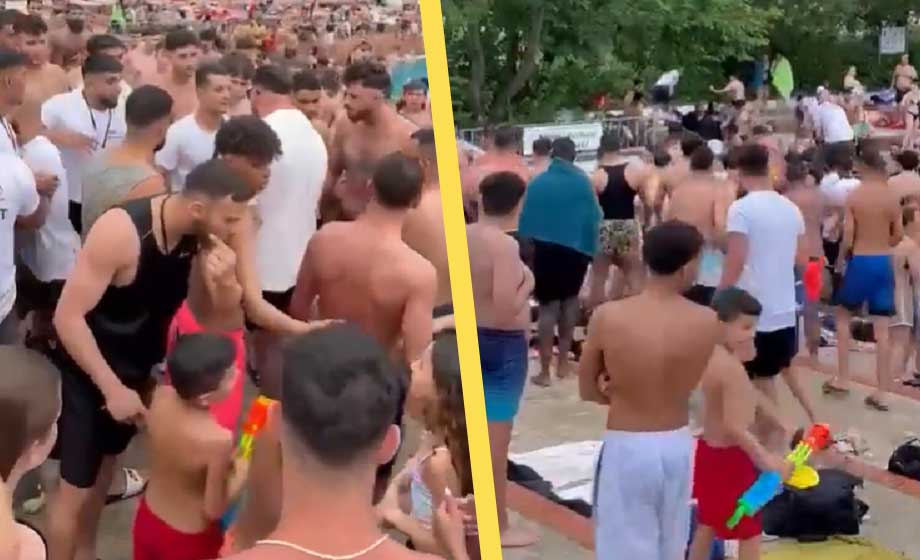 VIDEO: Våldsamt migrantkaos på utomhusbad