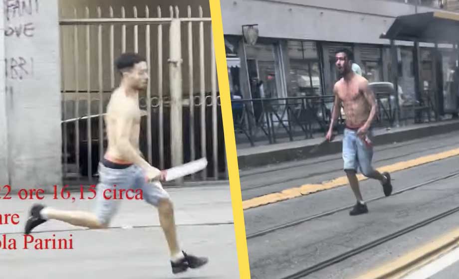 VIDEO: Migrant beväpnad med machete attackerar man