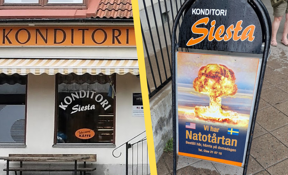 Visbybagare protesterar mot Nato med ”Natotårta”