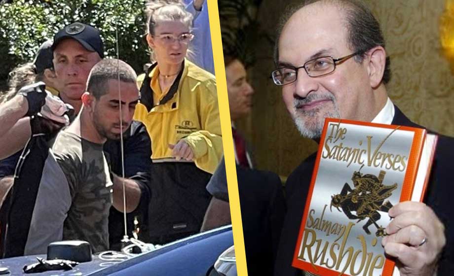 Muslim knivhögg Salman Rushdie i halsen