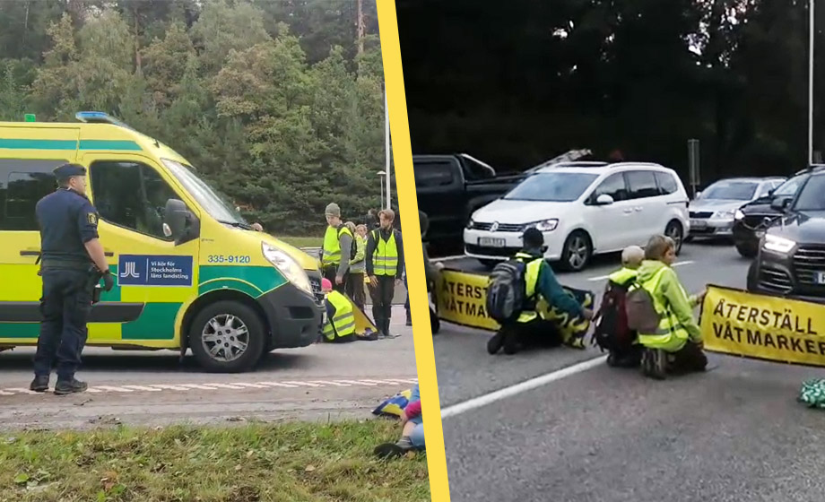 Här hindras ambulansen av klimatextremister