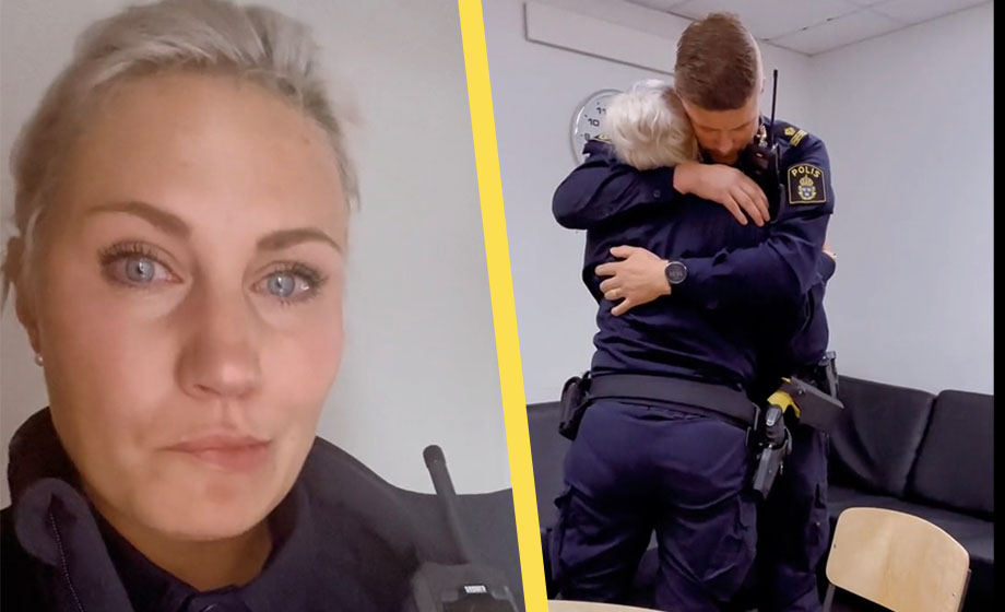 VIDEO: Uniformerad polis filmar sig själv gråta