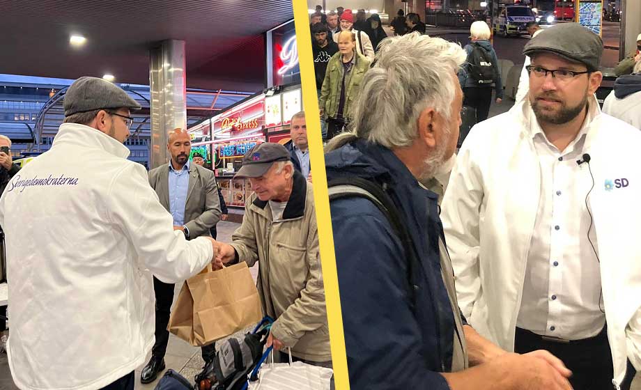 Åkesson besökte matutdelning: ”Dags att sätta Sverige först”