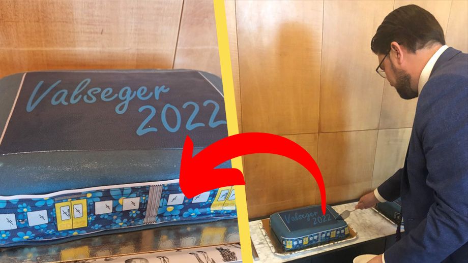 BILDEXTRA: SD firar med ”segertågstårta”