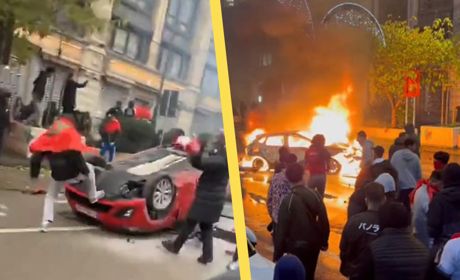 VIDEO: Marockanska fans firar seger mot Belgien – vandaliserar Bryssel