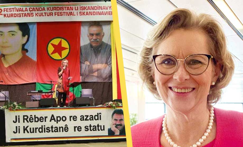 Moderat talade på festival framför terrorstämplad grupps flagga