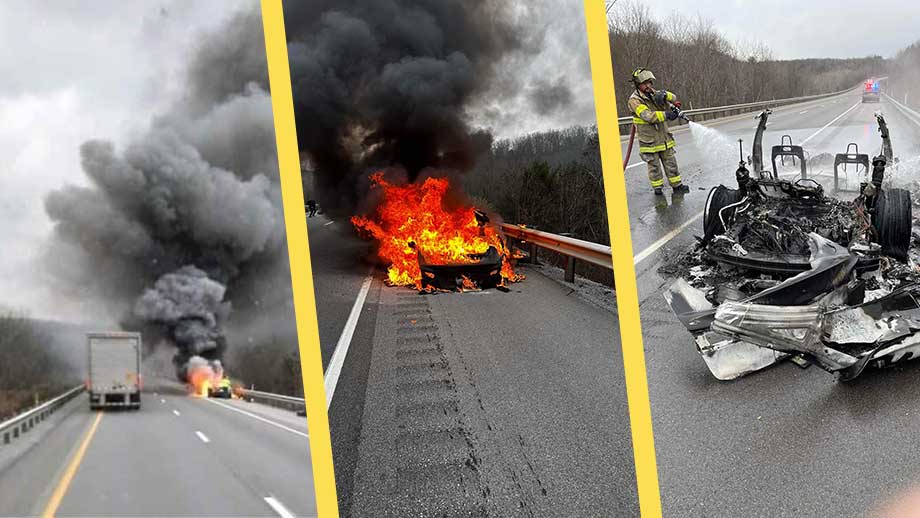 Två timmar och 45 tusen liter vatten för att släcka brinnande elbil