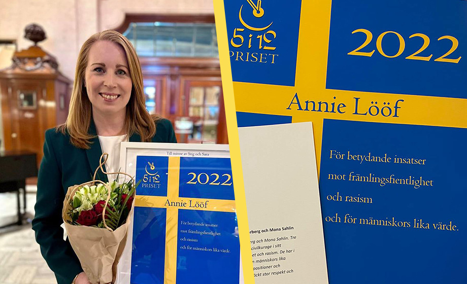 Annie Lööf får pris för sitt försvar av massinvandringen