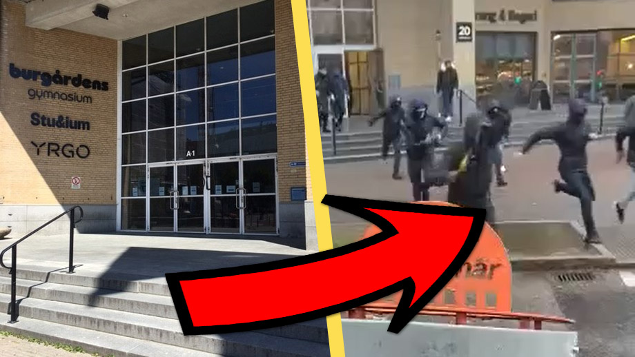 VIDEO: Maskerat gäng stormar gymnasium i Göteborg