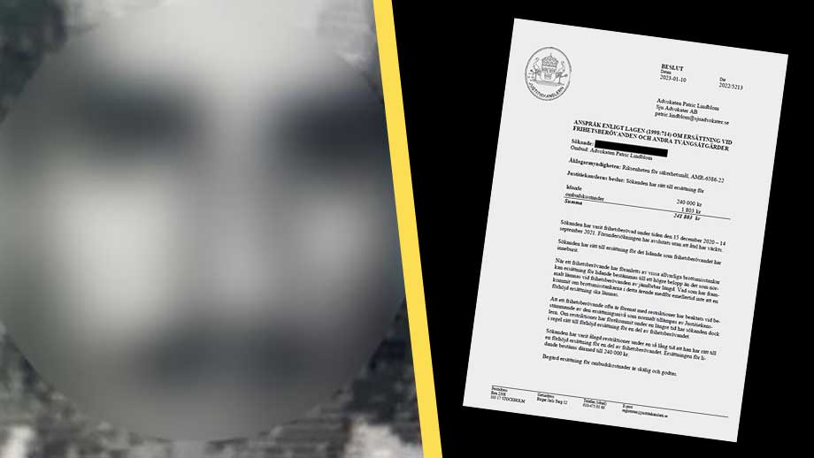 Misstänkte terroristen får kvarts miljon i skadestånd