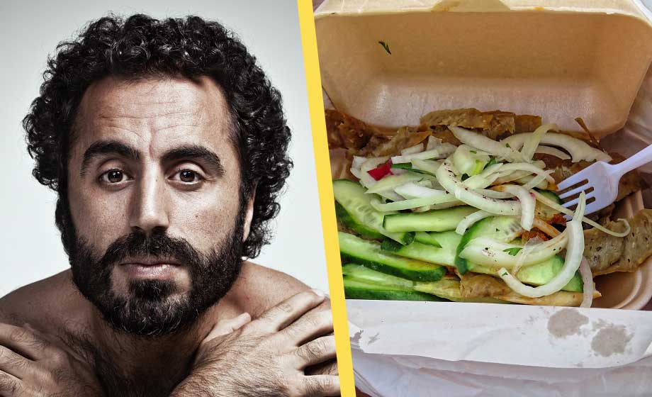 Özz Nujen gör teater av kebabkonflikt