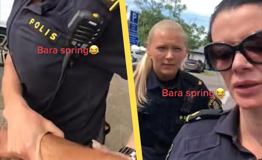 VIDEO: Poliskvinnorna misslyckas hålla kvar mannen