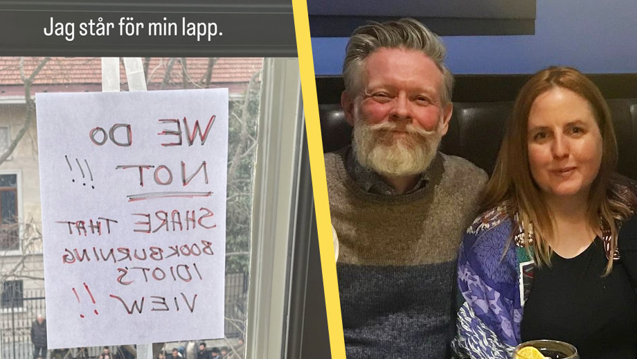 Generalkonsulns fru bakom lapp där Paludan kallades idiot