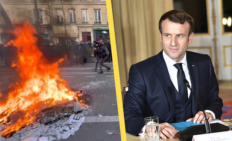 Massiva protester mot Macrons pensionsreform