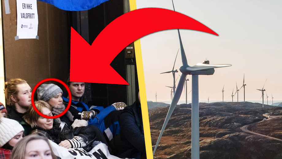 Här protesterar Greta MOT vindkraft