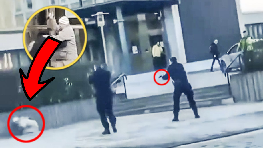 VIDEO: Här skjuter polisen terror-kopplade knivmannen i Norrköping