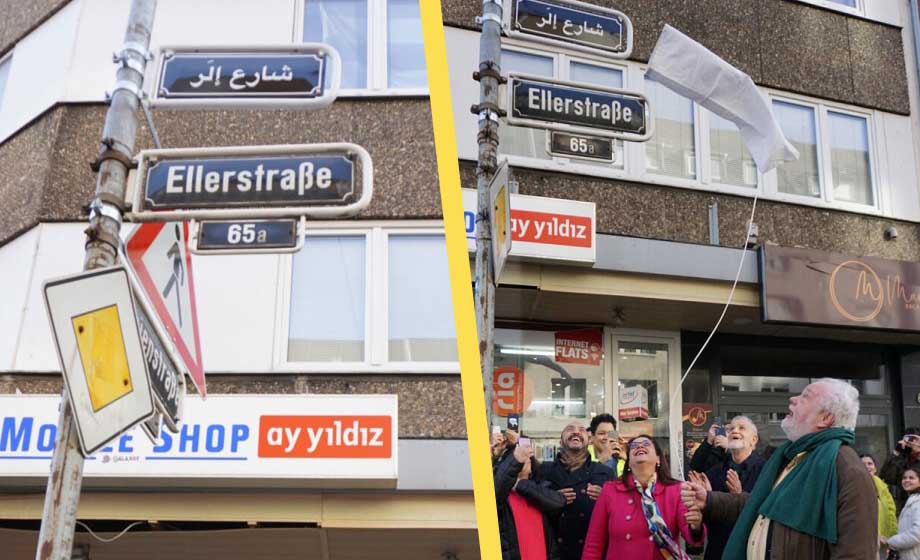 Första gatuskylten på arabiska uppsatt