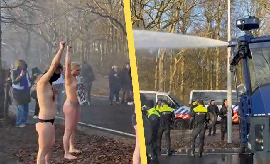 VIDEO: Polis satte in vattenkanoner mot klimatextremister