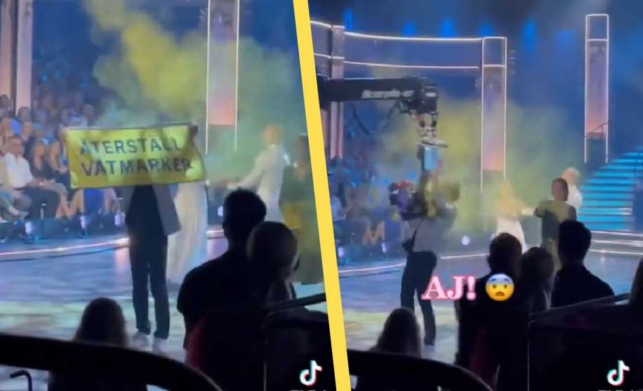 VIDEO: Klimatextremister avbröt tv-program – knockades av kamera