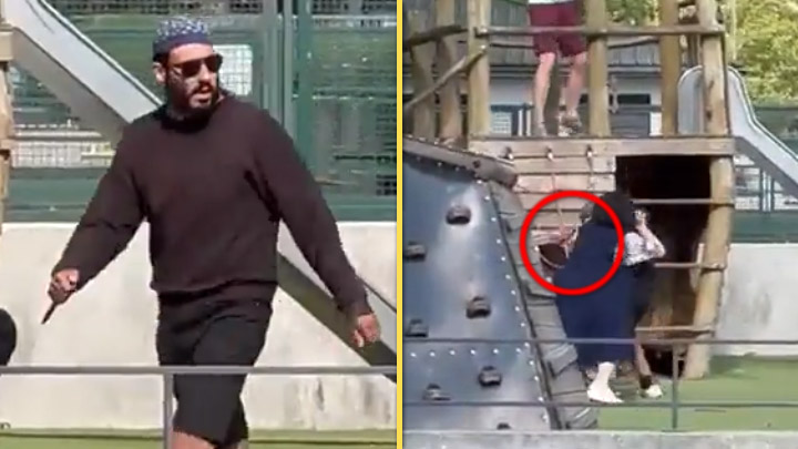 Chockvideon från Frankrike: Här hugger syriske flyktingen barnen