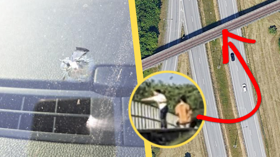 VIDEO: Här kastar tjejgänget sten på bilarna på motorvägen
