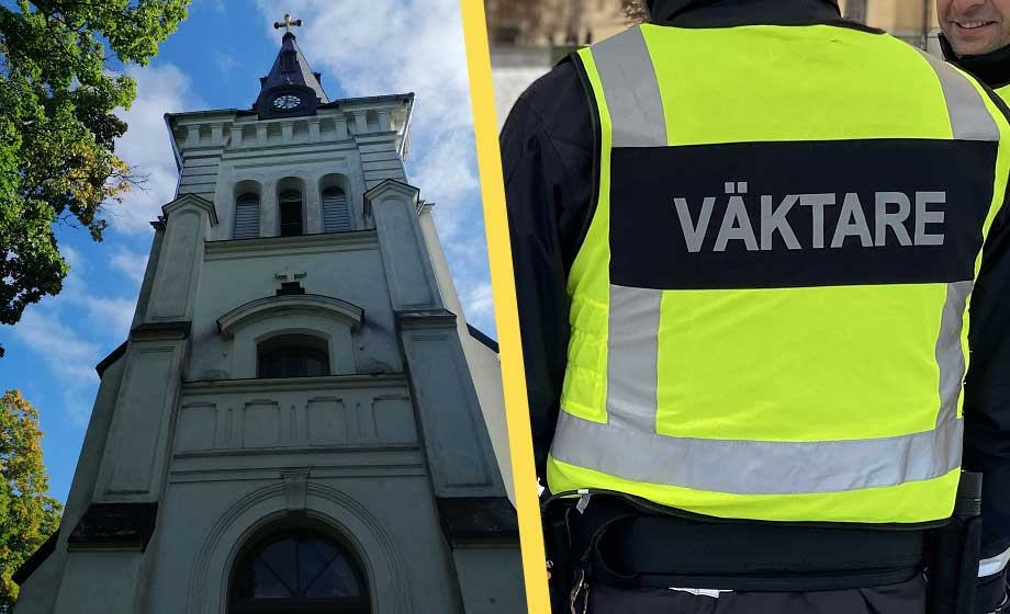 Kyrkobesökare kontrolleras av väktare efter terrorhot