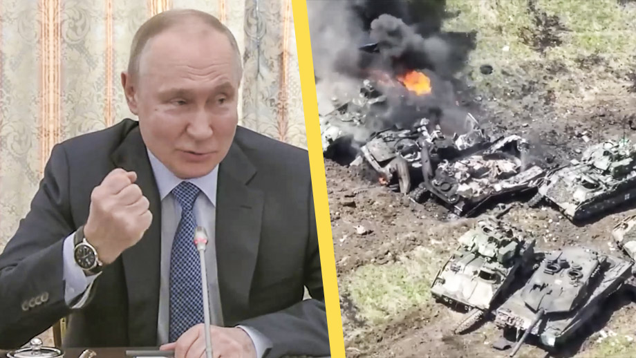 VIDEO: Här brinner Natos stridsvagnar på slagfält i Ukraina