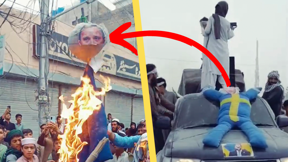 VIDEO: Här bränns Stefan Löfven-docka – ”Jihad, jihad!”
