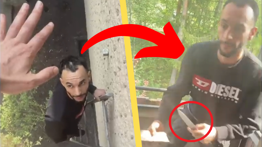 VIDEO: Här stormar ’Balkongturken’ exflickvännens hem