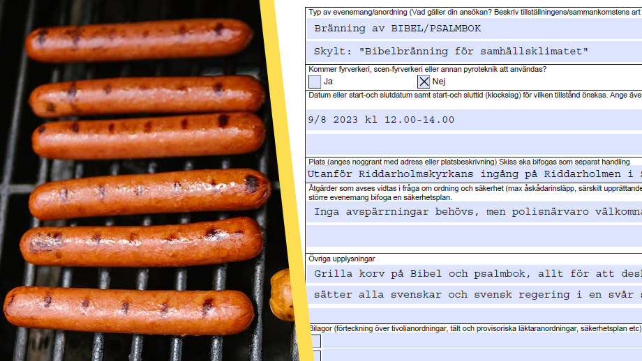 Stockholmare ansöker om att grilla korv på brinnande bibel