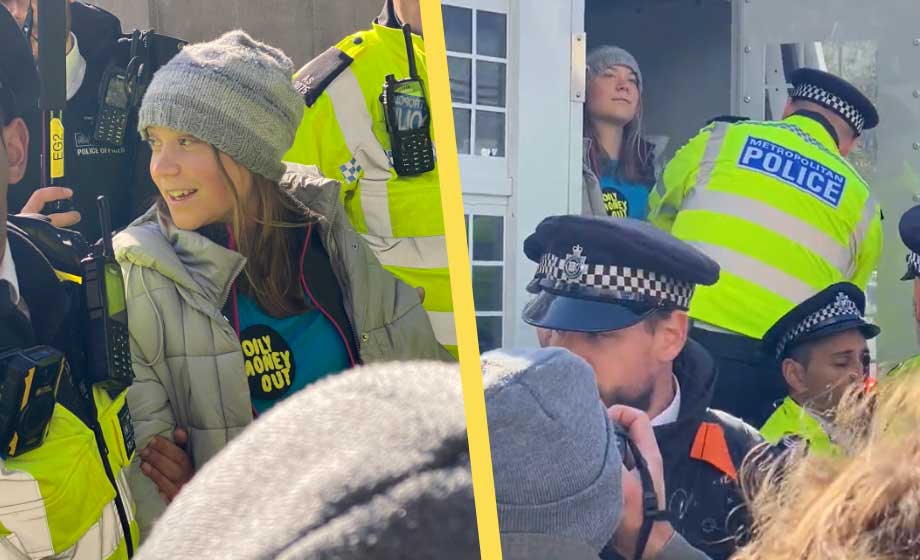 Greta Thunberg gripen vid kliamatextremistisk aktion