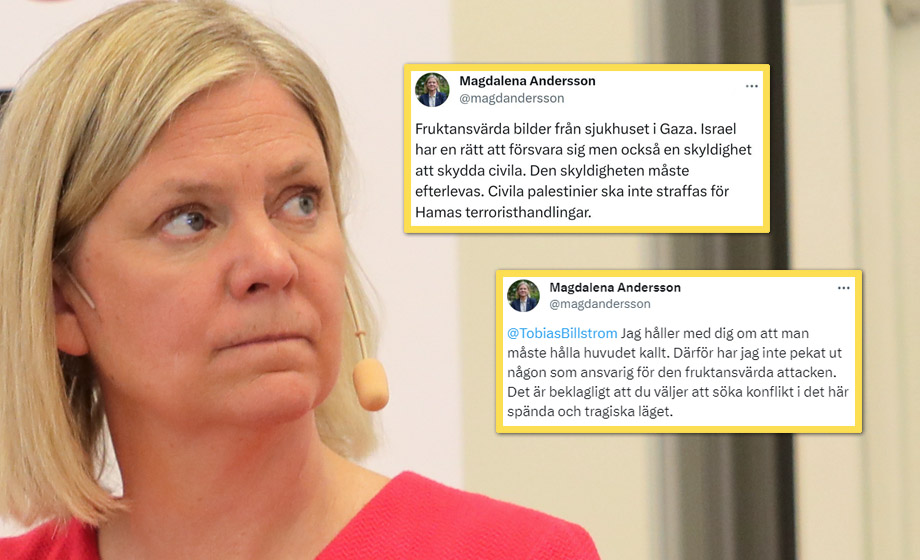Magdalena Andersson (S) anklagas för att sprida falsarier om attack mot sjukhus i Gaza