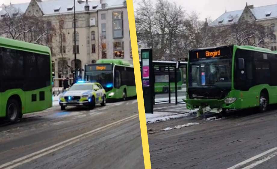 Misstänkt drogad busschaufför körde på cykelställ: ”Alla skrek”