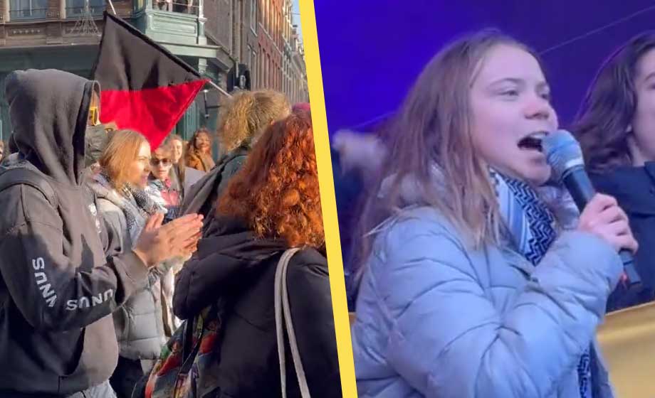 VIDEO: Greta Thunberg skanderar vänsterextrema slagord