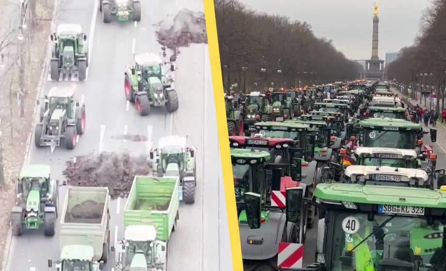 VIDEO: Bönder i massprotest – blockerar trafiken